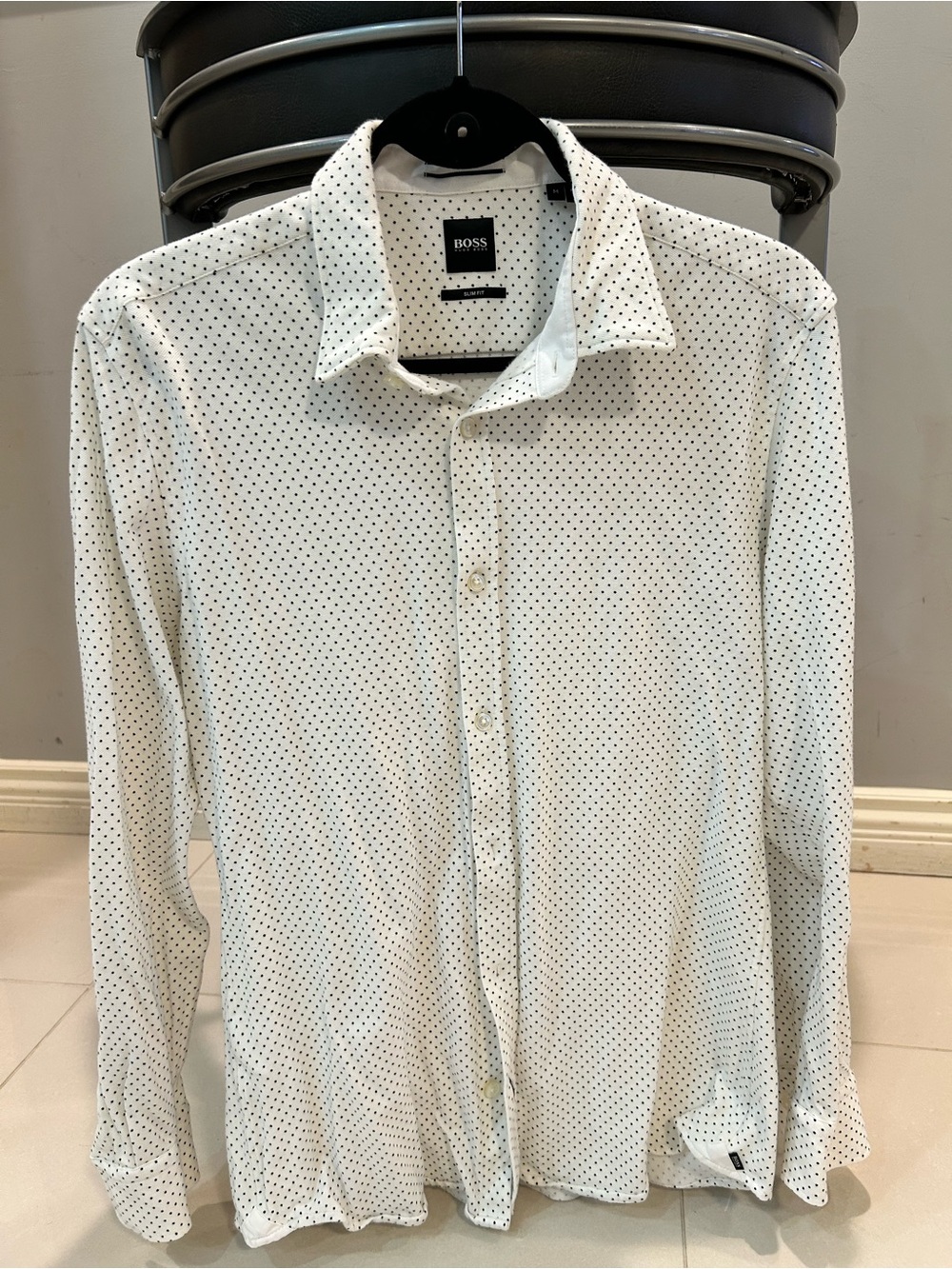 Hugo Boss White Shirt with Black Micro Dot Pattern